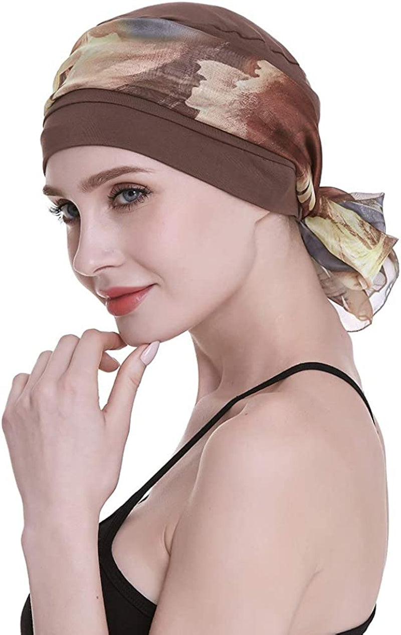 Elegant Chemo Cap with Silky Scarfs for Cancer Women Hair Loss Sleep Beanie Apparel & Accessories > Clothing Accessories > Headwear FocusCare   