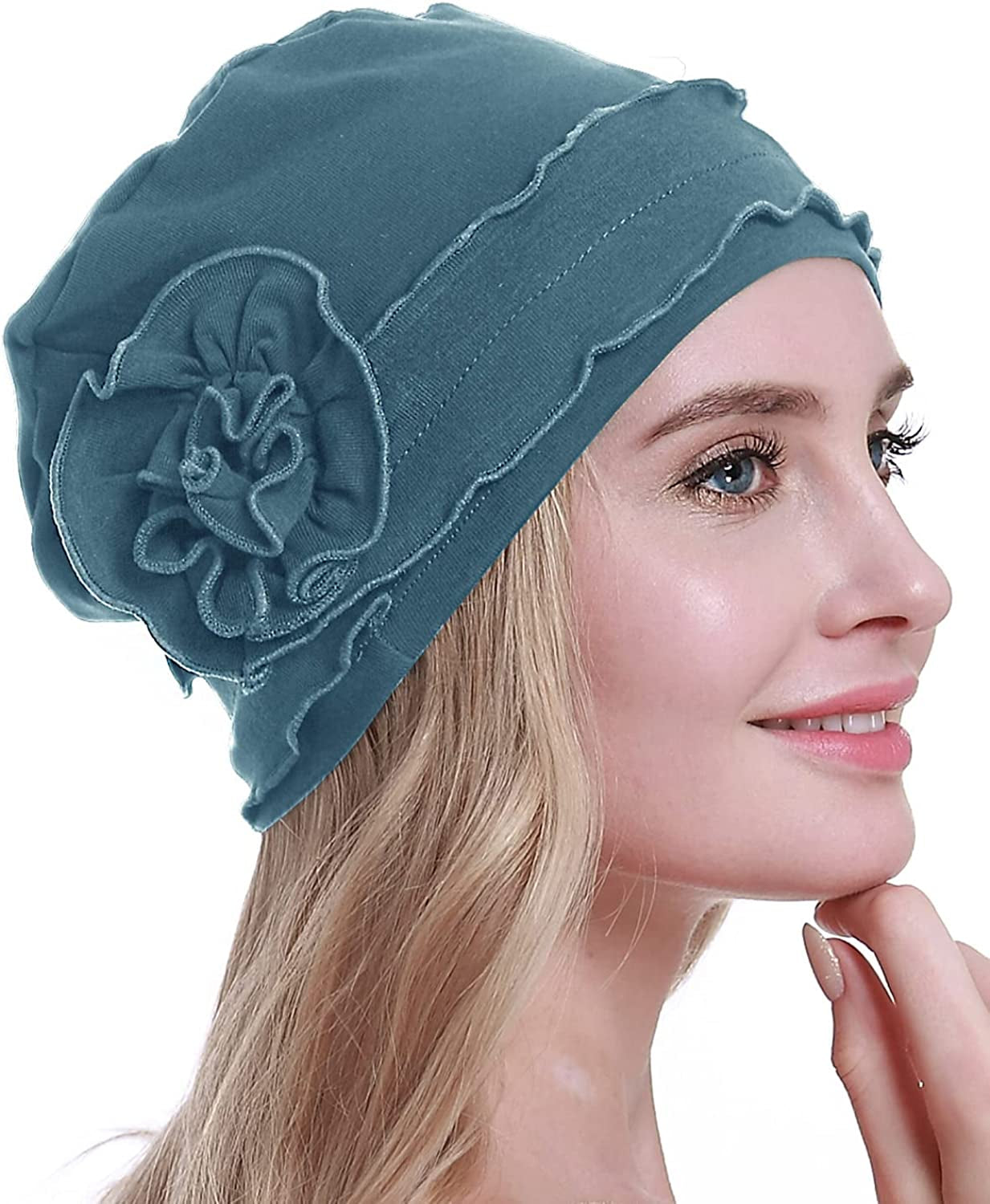 Osvyo Chemo Headwear Turban Cap for Women - Cancer Beanie Hair Loss Sealed Packaging Apparel & Accessories > Clothing Accessories > Headwear osvyo Cotton-cerulean-blue One Size 