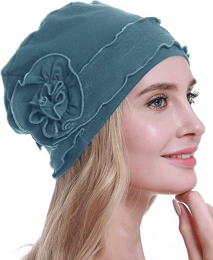 Osvyo Chemo Headwear Turban Cap for Women - Cancer Beanie Hair Loss Sealed Packaging Apparel & Accessories > Clothing Accessories > Headwear osvyo Cotton-cerulean-blue One Size 