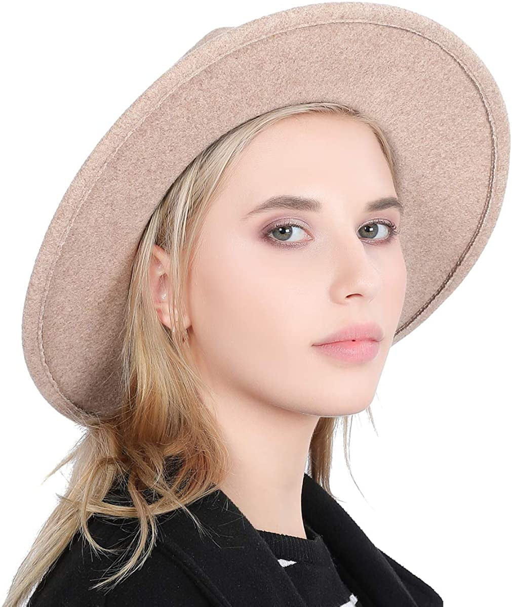Lanzom Women Lady Felt Fedora Hat Wide Brim Wool Panama Hats with Band Apparel & Accessories > Clothing Accessories > Hats Lanzom   