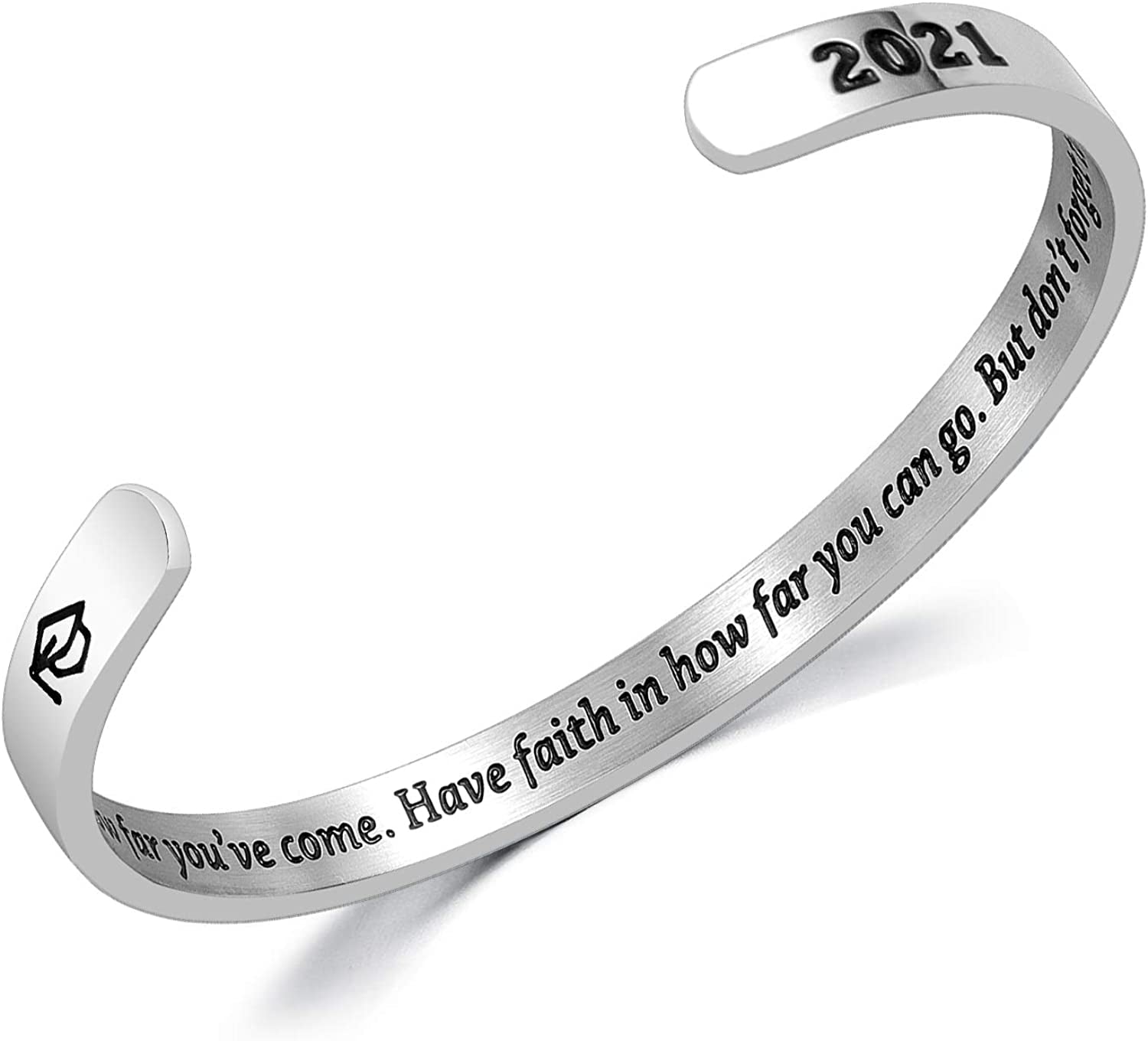 Inspirational Cuff Bracelets for Women Mantra Cuff Bangle Engraving Stainless Steel Funny Inspirational Jewelry Gifts for Best Friend, Sister, Mom, Daughter, Son, Niece Birthday Present Apparel & Accessories > Jewelry > Bracelets liforlove Graduate Cap Gift - Take Pride in How far You’ve Come...  