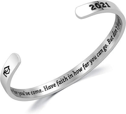 Inspirational Cuff Bracelets for Women Mantra Cuff Bangle Engraving Stainless Steel Funny Inspirational Jewelry Gifts for Best Friend, Sister, Mom, Daughter, Son, Niece Birthday Present Apparel & Accessories > Jewelry > Bracelets liforlove Graduate Cap Gift - Take Pride in How far You’ve Come...  