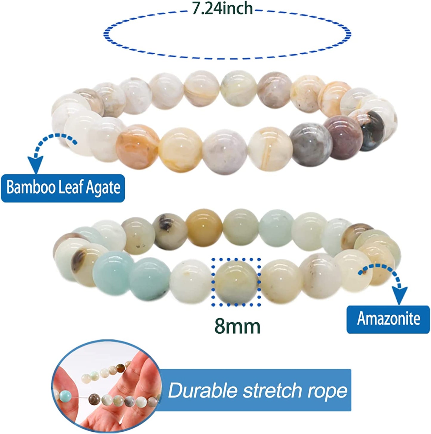 Bivei Natural Gem Semi Precious Reiki Healing Crystals Handmade 8Mm round Beads Stretch Bracelet Apparel & Accessories > Jewelry > Bracelets Bivei   
