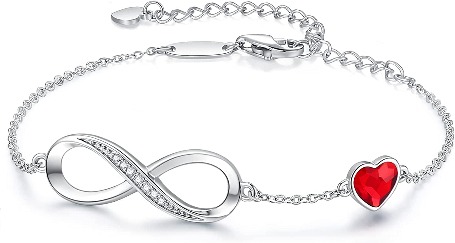 CDE Infinity Heart Symbol Charm Bracelet for Women Stainless Steel 925 Sterling Silver Adjustable Christmas Jewelry Gift Birthday Gifts for Women Mom Wife Girls Her Apparel & Accessories > Jewelry > Bracelets CDE Stainless Steel-Red Stainless Steel 
