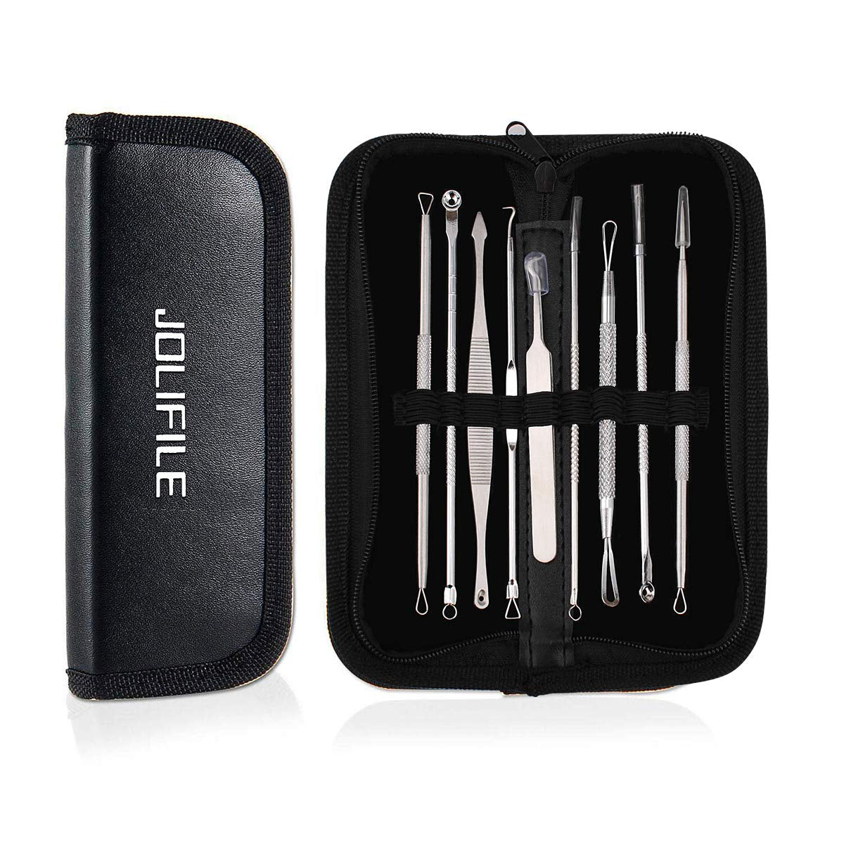 Blackhead Remover Tool,Jolifile 7Pcs Pimple Popper Tool Kit, Acne Extractor Tools with Tweezers,Removal Whitehead Comedone Tool Set for Facial Nose Care-Black Health & Beauty > Personal Care > Cosmetics > Cosmetic Tools > Skin Care Tools JOLIFILE 9pcs-Upgrade-silver  