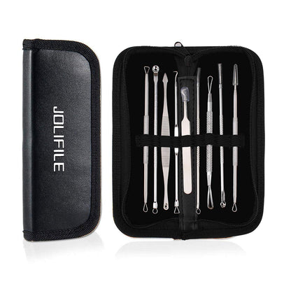 Blackhead Remover Tool,Jolifile 7Pcs Pimple Popper Tool Kit, Acne Extractor Tools with Tweezers,Removal Whitehead Comedone Tool Set for Facial Nose Care-Black Health & Beauty > Personal Care > Cosmetics > Cosmetic Tools > Skin Care Tools JOLIFILE 9pcs-Upgrade-silver  