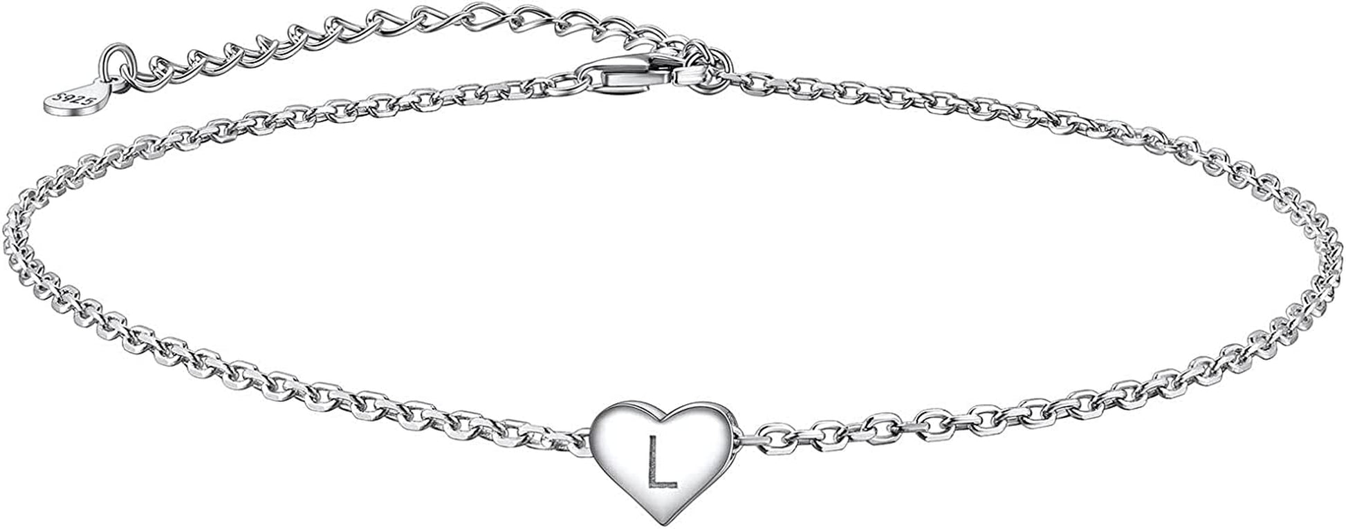 Suplight 925 Sterling Silver A-Z Initial Heart Anklets, Dainty Ankle Bracelets Beach Jewelry for Women Girls (With Gift Box) Apparel & Accessories > Jewelry > Anklets Suplight Jewelry L  