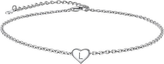 Suplight 925 Sterling Silver A-Z Initial Heart Anklets, Dainty Ankle Bracelets Beach Jewelry for Women Girls (With Gift Box) Apparel & Accessories > Jewelry > Anklets Suplight Jewelry L  