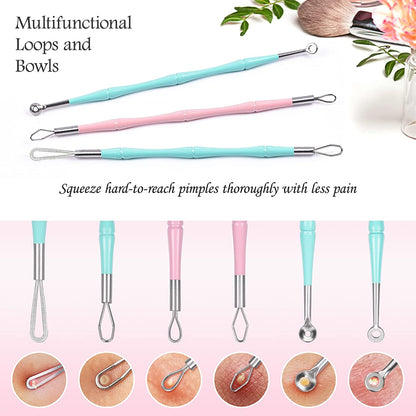 Pimple Popper Tool Kit, MORGLES 14-Heads Professional Stainless Acne Zit Popper Extraction Tools for Facial Nose with Leather Case Health & Beauty > Personal Care > Cosmetics > Cosmetic Tools > Skin Care Tools MORGLES   