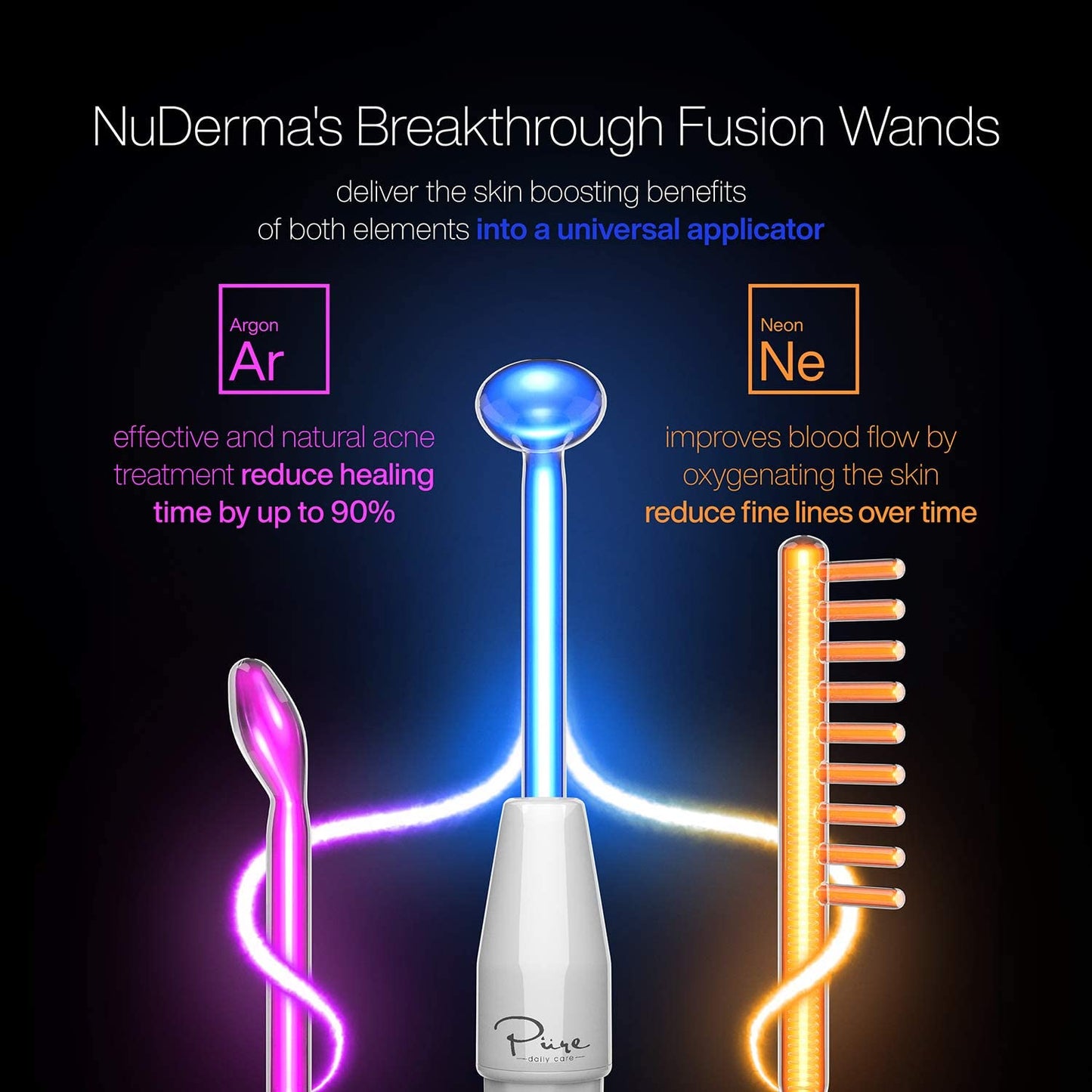 Nuderma Clinical Skin Therapy Wand - Portable High Frequency Skin Therapy Machine W 6 Fusion Neon + Argon Wands – anti Aging - Blemish & Spot Control - Skin Tightening & Radiance - Wrinkle Reducing Health & Beauty > Personal Care > Cosmetics > Cosmetic Tools > Skin Care Tools Pure Daily Care   