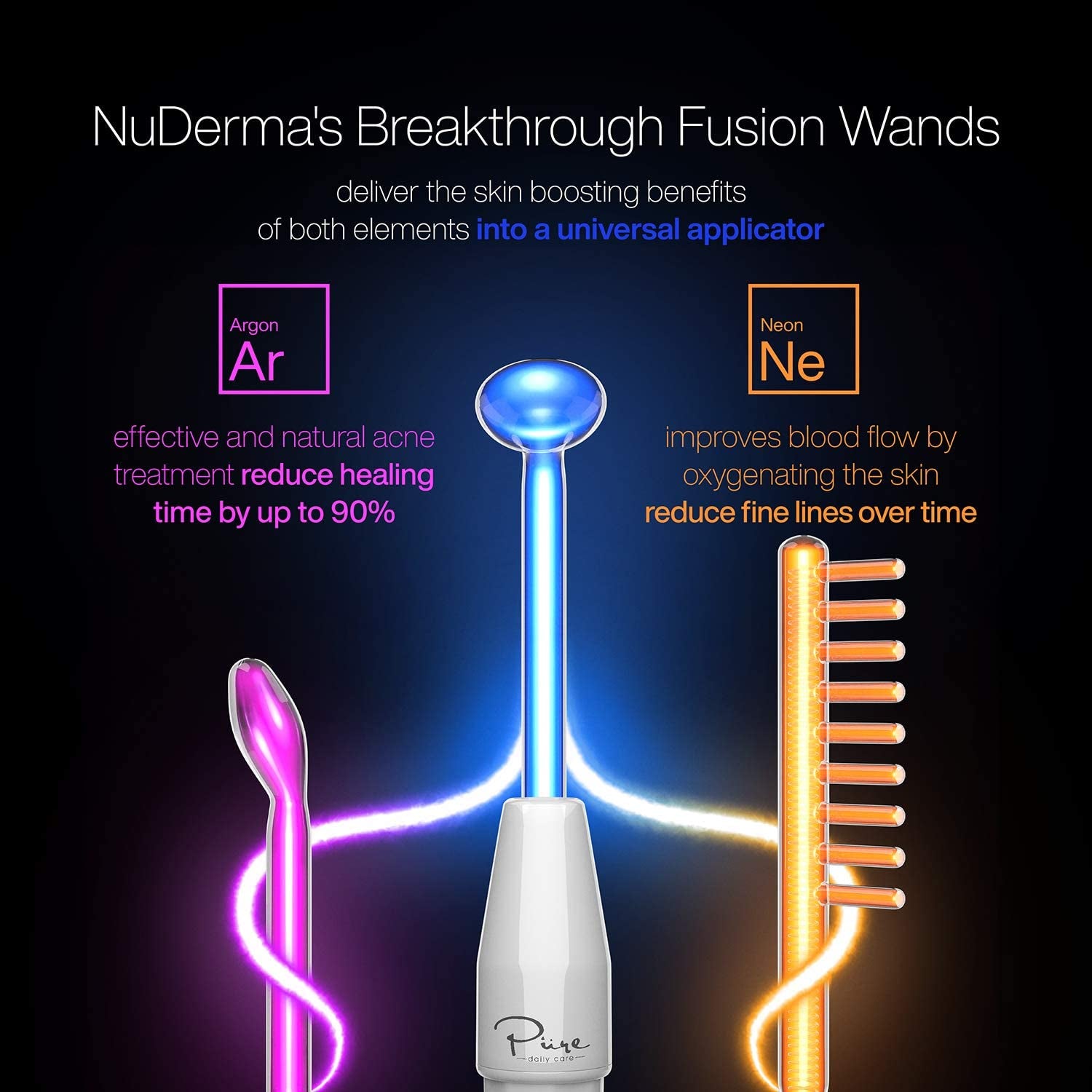 Nuderma Clinical Skin Therapy Wand - Portable High Frequency Skin Therapy Machine W 6 Fusion Neon + Argon Wands – anti Aging - Blemish & Spot Control - Skin Tightening & Radiance - Wrinkle Reducing Health & Beauty > Personal Care > Cosmetics > Cosmetic Tools > Skin Care Tools Pure Daily Care   