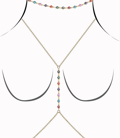 Plated 14K Gold Evil Eye Body Chain Necklace for Women Girls,Evil Eye Choker Necklace,13+3 Inch Extender Chain Apparel & Accessories > Jewelry > Necklaces Concise Royal   