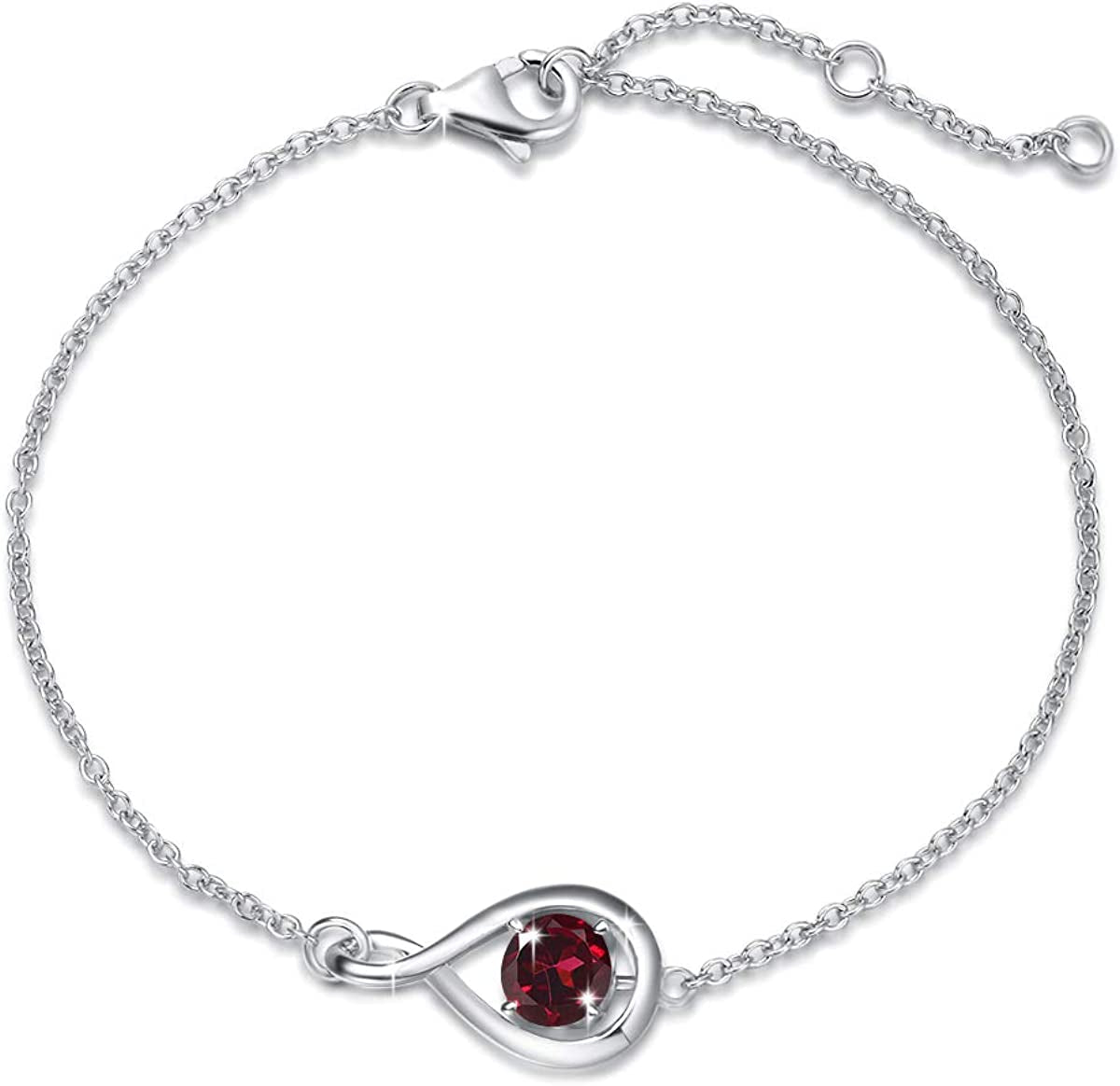 FANCIME 925 Sterling Silver Birthstone Bracelets for Women Dainty Simple Infinity Bracelet Fine Jewelry Birthday Anniversary Christmas Gifts for Girls Mom Wife Her, Chain Length 6.7"+1.2" Extend Apparel & Accessories > Jewelry > Bracelets FANCIME Jan.- Genuine Garnet  