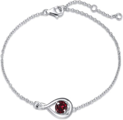 FANCIME 925 Sterling Silver Birthstone Bracelets for Women Dainty Simple Infinity Bracelet Fine Jewelry Birthday Anniversary Christmas Gifts for Girls Mom Wife Her, Chain Length 6.7"+1.2" Extend Apparel & Accessories > Jewelry > Bracelets FANCIME Jan.- Genuine Garnet  