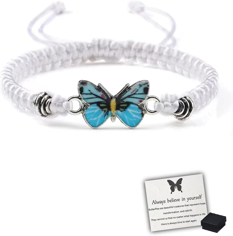 Butterfly Charm Bracelet, Adjustable Hand Woven Bracelets, Cute Butterfly Charm Bracelets, Bracelet Suitable for Family Butterfly Jewelry (Silver) Apparel & Accessories > Jewelry > Bracelets KKLM White D  