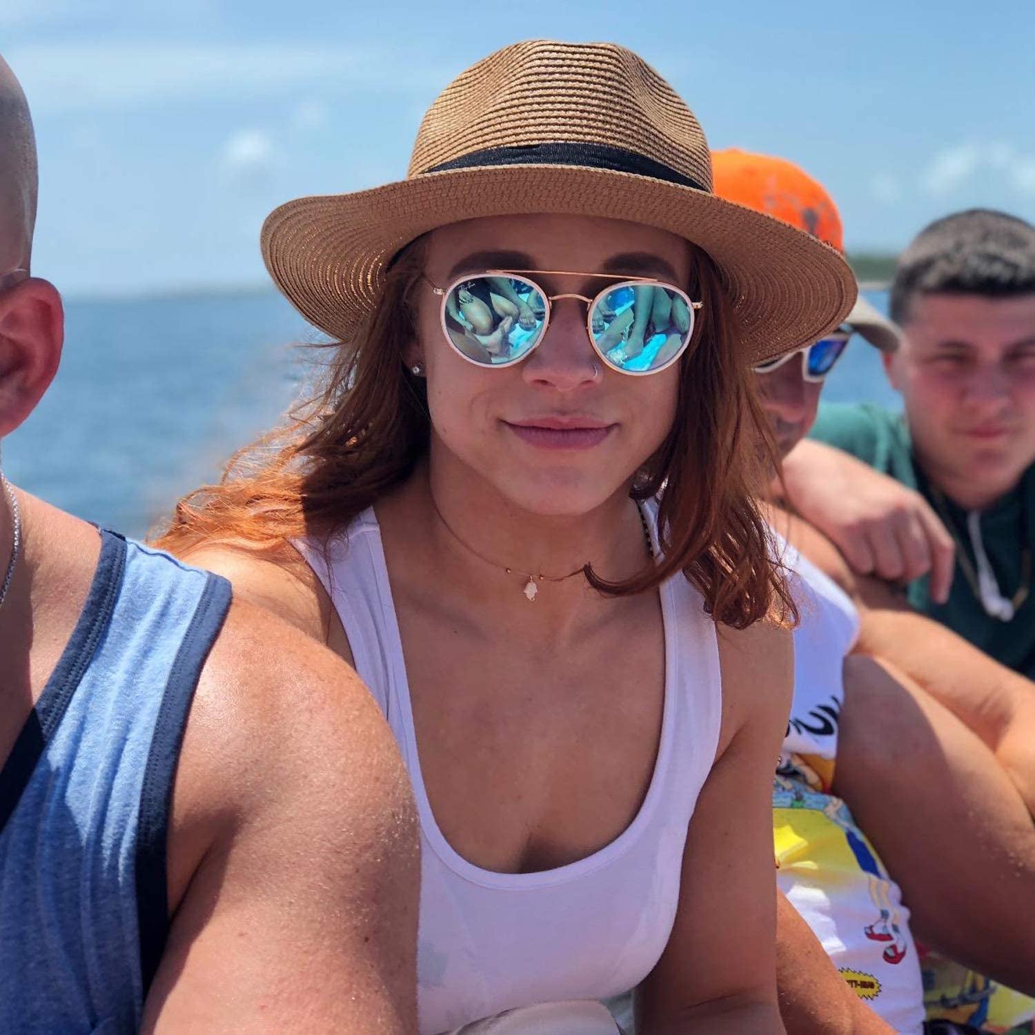 DRESHOW Women Straw Panama Hat Fedora Beach Sun Hat Wide Brim Straw Roll up Hat UPF 50+ Apparel & Accessories > Clothing Accessories > Hats DRESHOW   