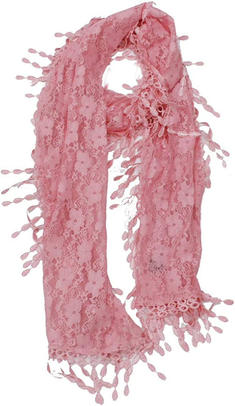 Cirrus Lightweight Soft Leaf Lace Fringes Scarf Shawl for Women Apparel & Accessories > Clothing Accessories > Scarves & Shawls Cirrus Pink  