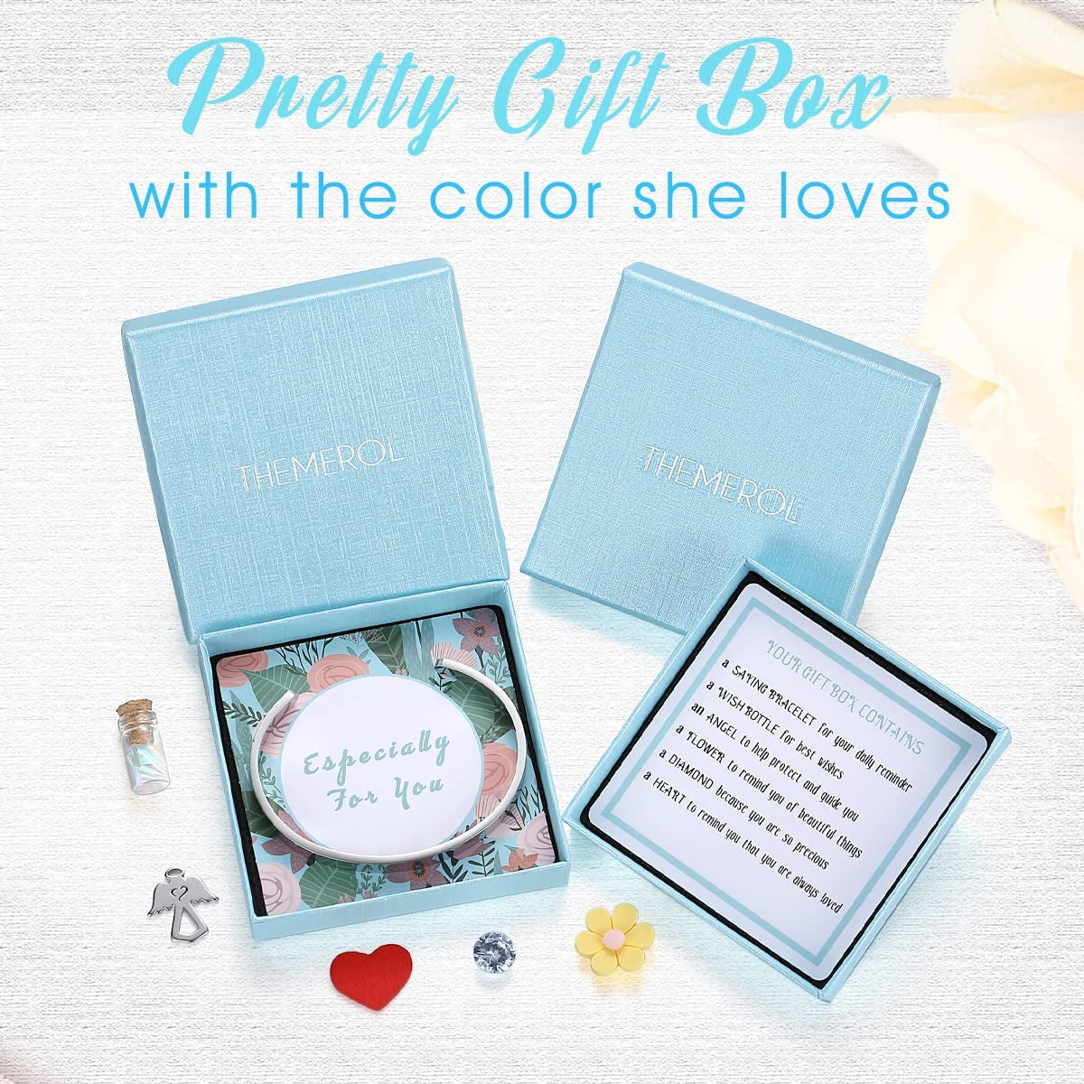 THEMEROL Meaningful Bracelet for Girls Women with Gift Box Birthday Gift for Daughter Sister Mother Best Friend Personalized Mantra Quote Jewelry Gift for Her Apparel & Accessories > Jewelry > Bracelets THEMEROL   