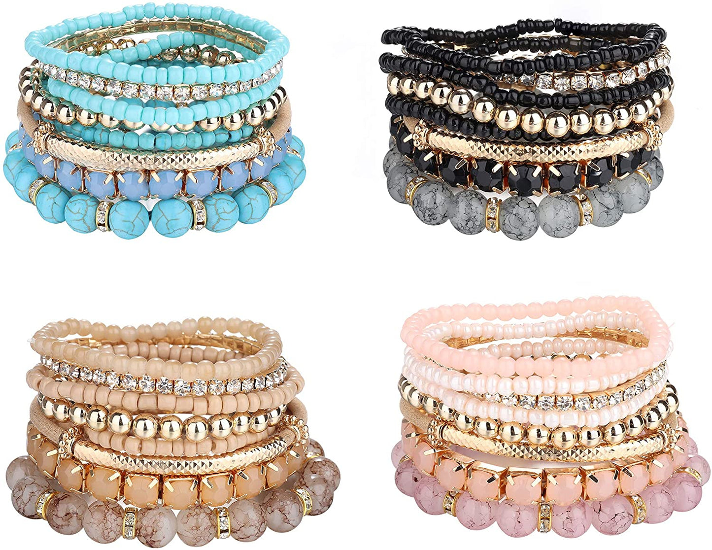 SAILIMUE 4-6 Sets Bohemian Stackable Bead Bracelets for Women Multicolor Stretch Beaded Bracelets Layered Bead Adjustable Bracelet Pink Black Turquoise Stretch Bracelets Apparel & Accessories > Jewelry > Bracelets sailimue A. 4 Sets Bead Bracelets  