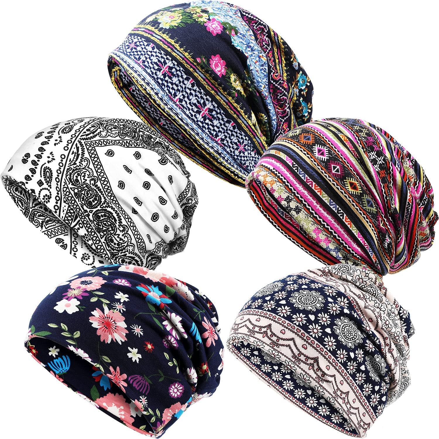 SATINIOR 5 Pieces Women'S Slouchy Beanie Hat Baggy Skull Sleep Cap Turban Headwear Apparel & Accessories > Clothing Accessories > Headwear SATINIOR Classic Style  
