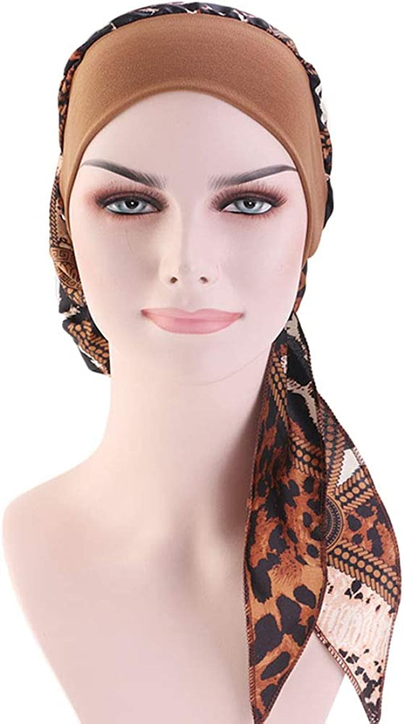 CCCHO Women Vintage Silky Turbans Bonnet Elastic Wide Band Multifunction Printing Hat Chemo Hair Loss Cap Apparel & Accessories > Clothing Accessories > Headwear CCCHO   