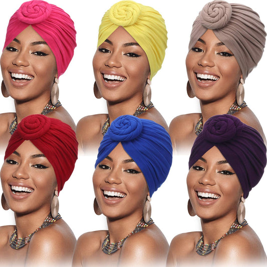 SATINIOR 6 Pieces Women African Turban Flower Knot Pre-Tied Bonnet Beanie Cap Headwrap Apparel & Accessories > Clothing Accessories > Headwear SATINIOR Yellow, Wine Red, Rosy, Purple, Royal-blue, Camel  