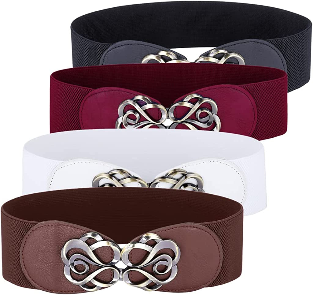 Women Stretchy Vintage Dress Belt Elastic Waist Cinch Belt CL413 Apparel & Accessories > Clothing Accessories > Belts GRACE KARIN Black+wine Red+white+coffee XX-Large 