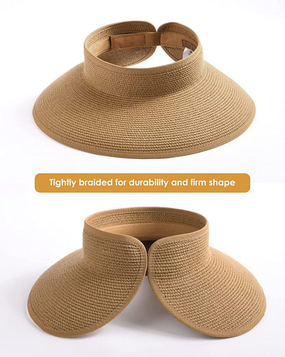 FURTALK Sun Visor Hats for Women Wide Brim Straw Roll up Ponytail Summer Beach Hat UV UPF Packable Foldable Travel Apparel & Accessories > Clothing Accessories > Hats KYLIE MAX   