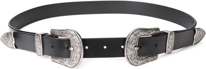 Women Leather Belts Ladies Vintage Western Design Black Waist Belt for Pants Jeans Dresses Apparel & Accessories > Clothing Accessories > Belts KYLIE MAX B-black-only for High Waist Suit Waist Size 23"-27" 