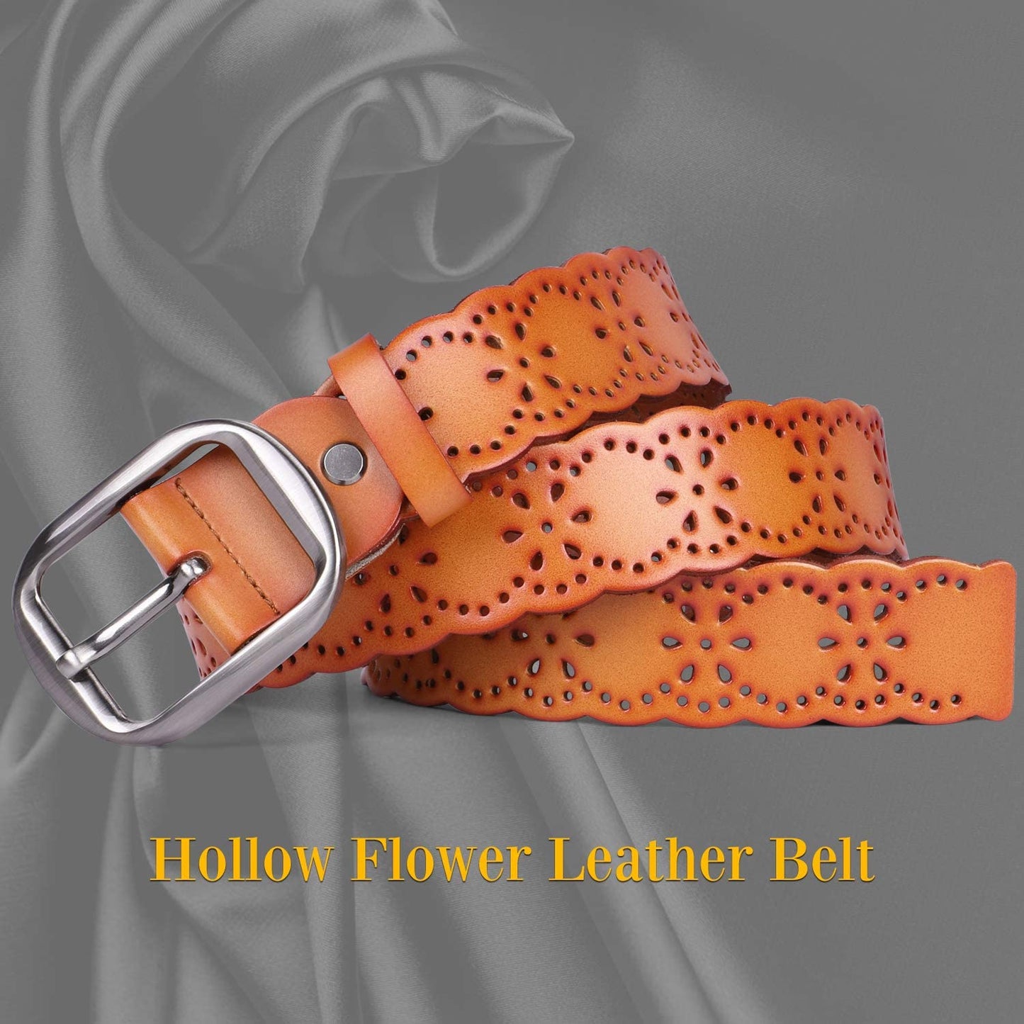 JASGOOD Women’S Hollow Flower Leather Belt for Jeans Pants Wide Belt for Ladies Apparel & Accessories > Clothing Accessories > Belts KYLIE MAX   