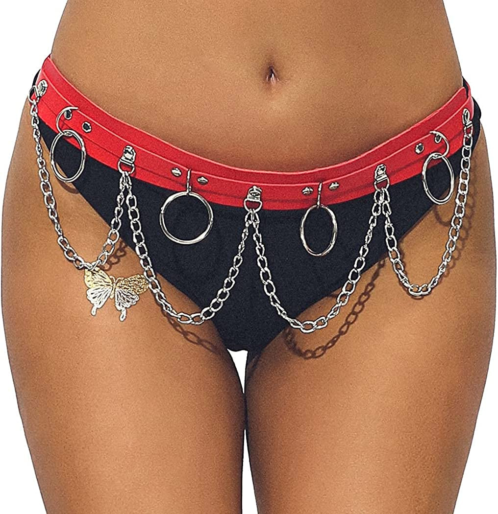 Twinklede Punk Leather Belly Waist Chain Belt Circle Body Chains Festival Rave Body Chain Jewelry for Women and Girls Apparel & Accessories > Jewelry > Body Jewelry Twinklede Red  