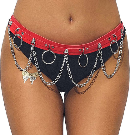 Twinklede Punk Leather Belly Waist Chain Belt Circle Body Chains Festival Rave Body Chain Jewelry for Women and Girls Apparel & Accessories > Jewelry > Body Jewelry Twinklede Red  