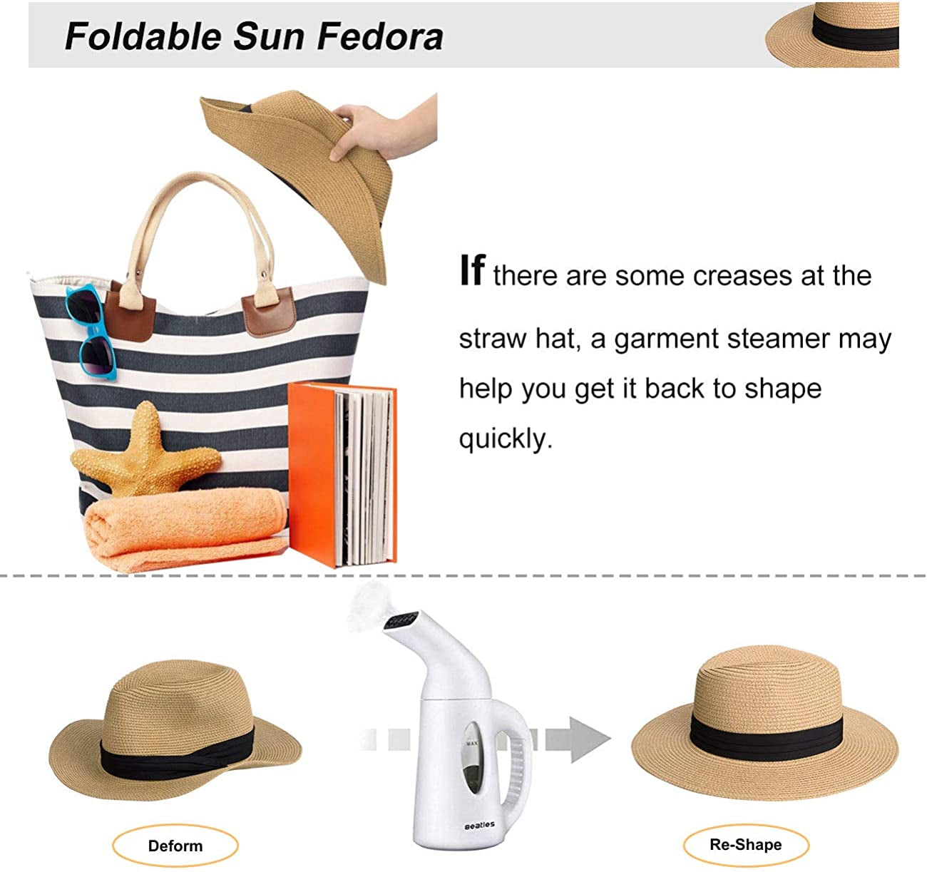 MAYLISACC Womens Straw Panama Hat, Wide Brim Beach Sun Hats Summer Foldable Travel Sunhat UPF50 Apparel & Accessories > Clothing Accessories > Hats MAYLISACC   