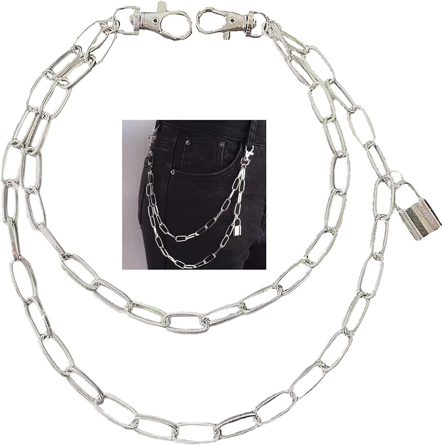 CSIYANJRY99 Pants Chain Wallet Chain Punk Chain Hip Hop Butterfly Lock Charm Jeans Chains Rock Chains for Women Men Hipster Women Fashion Trendy Waist Pants Chain Jewelry Clothing Accessories Apparel & Accessories > Jewelry > Body Jewelry CSIYANJRY99 A-lock  