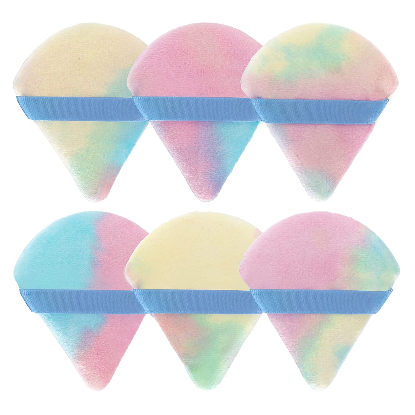 MOTZU 6 Pieces Pure Cotton Powder Puff, Made of Cotton Velour in Triangle Wedge Shape Designed for Contouring, under Eyes and Corners, 2.76 Inch Normal Size, with Strap, Makeup Tool for Cosmetic Health & Beauty > Personal Care > Cosmetics > Cosmetic Tools > Makeup Tools MOTZU Tie Dye  