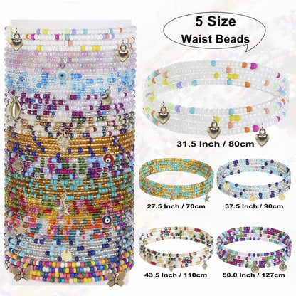 Taouzi 27.5-50Inch Waist Beads for Women plus Size Colorful Beaded Body Chain Elastic String Waist Chain Beach Bikini Belly Chains Sexy Body Jewelry for Women Girls 12Pcs Apparel & Accessories > Jewelry > Body Jewelry Taouzi   