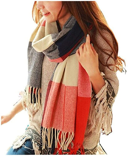 Loritta Womens Scarf Fashion Long Plaid Shawls Wraps Big Grid Winter Warm Lattice Large Scarves Gifts Apparel & Accessories > Clothing Accessories > Scarves & Shawls Loritta A- Red Navy Lattice  