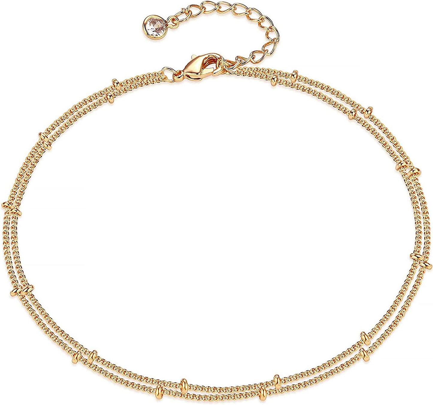 Dremmy Studios Simple Gold Chain Anklet,14K Gold/Silver Plated Dainty Summer Beach Anklets for Women Apparel & Accessories > Jewelry > Anklets DREMMY STUDIOS Layered bead chain  