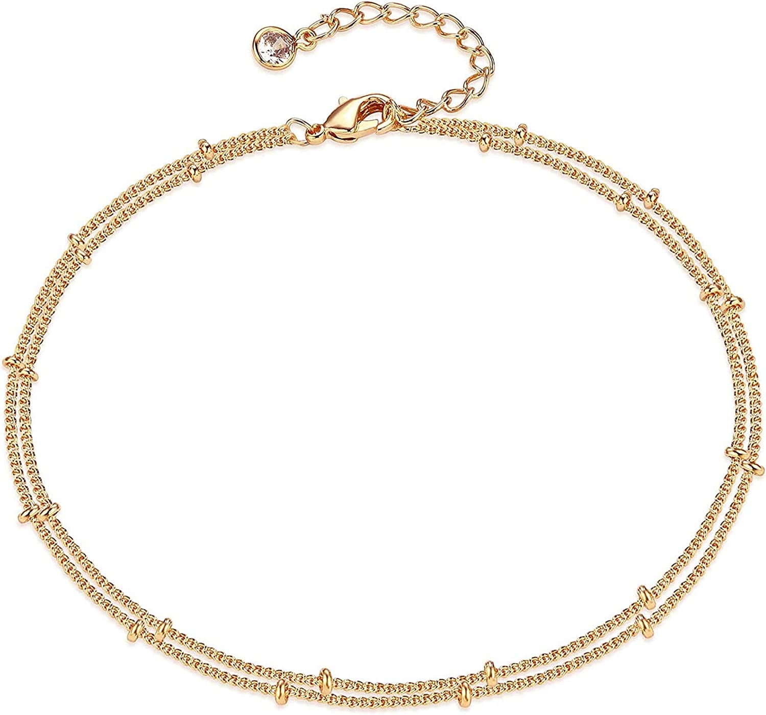 Dremmy Studios Simple Gold Chain Anklet,14K Gold/Silver Plated Dainty Summer Beach Anklets for Women Apparel & Accessories > Jewelry > Anklets DREMMY STUDIOS Layered bead chain  