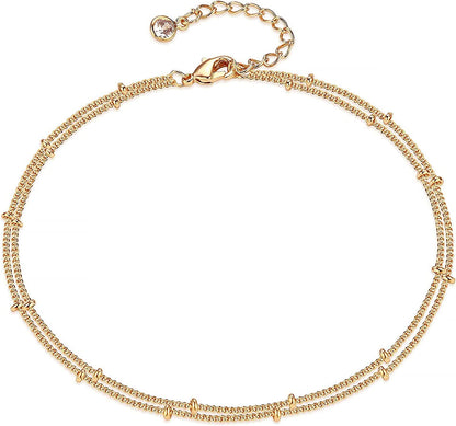 Dremmy Studios Simple Gold Chain Anklet,14K Gold/Silver Plated Dainty Summer Beach Anklets for Women Apparel & Accessories > Jewelry > Anklets DREMMY STUDIOS Layered bead chain  