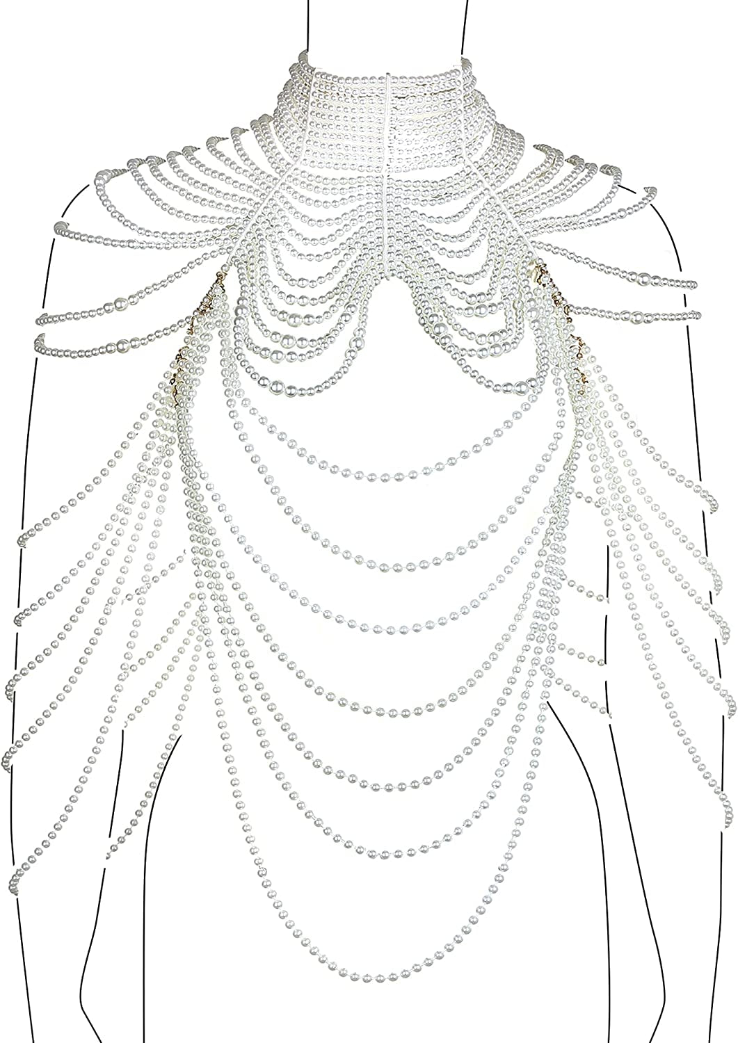 Ccbodily Pearl Body Chain Bra - Fashion Shoulder Necklaces Bra Chain Body Jewelry Apparel & Accessories > Jewelry > Body Jewelry CCbodily F-WHITE  