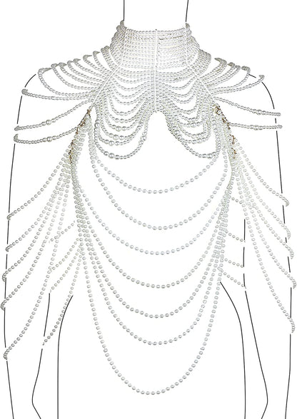 Ccbodily Pearl Body Chain Bra - Fashion Shoulder Necklaces Bra Chain Body Jewelry Apparel & Accessories > Jewelry > Body Jewelry CCbodily F-WHITE  