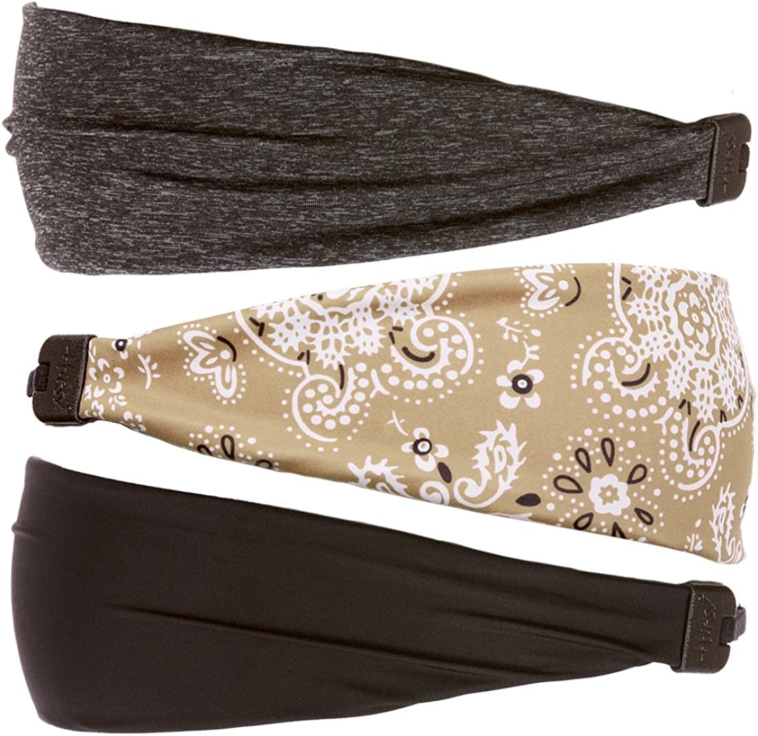 Hipsy Adjustable & Stretchy Printed Xflex Wide Headbands for Women Girls & Teens Apparel & Accessories > Clothing Accessories > Bandanas & Headties Hipsy Black/Tan/Charcoal 3pk  