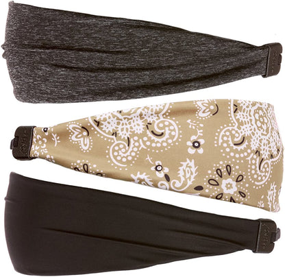 Hipsy Adjustable & Stretchy Printed Xflex Wide Headbands for Women Girls & Teens Apparel & Accessories > Clothing Accessories > Bandanas & Headties Hipsy Black/Tan/Charcoal 3pk  
