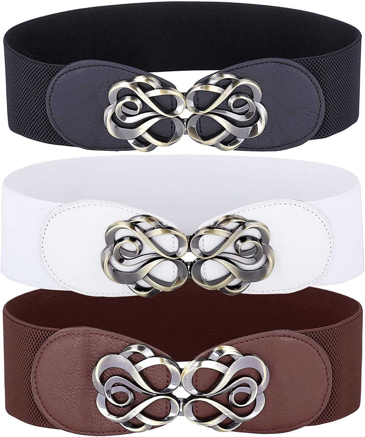 Women Stretchy Vintage Dress Belt Elastic Waist Cinch Belt CL413 Apparel & Accessories > Clothing Accessories > Belts GRACE KARIN Black+white+coffee Medium 