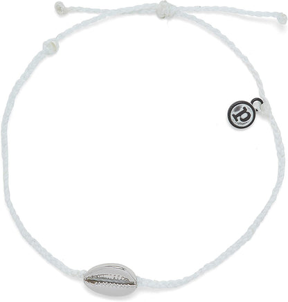 Pura Vida Gold or Silver Cowrie Cord Adjustable Anklet W/Charm, Waterproof Apparel & Accessories > Jewelry > Anklets Pura Vida Silver / White  