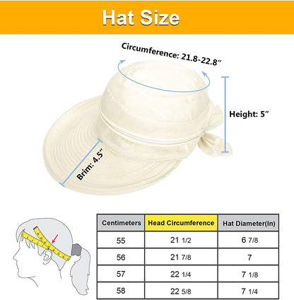Verabella Womens Beach Hat Summer Lightweight Sun Hat for Hiking Sun Protection 2 in 1 Visor Sun Protection Hat Apparel & Accessories > Clothing Accessories > Hats Verabella   
