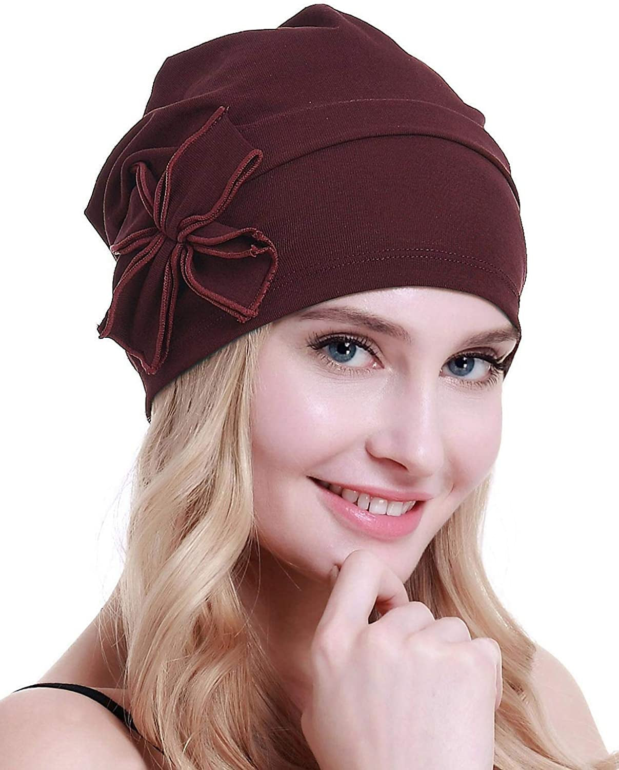 Osvyo Cotton Chemo Turbans Headwear Beanie Hat Cap for Women Cancer Patient Hairloss Apparel & Accessories > Clothing Accessories > Headwear osvyo Cotton Wine One Size 