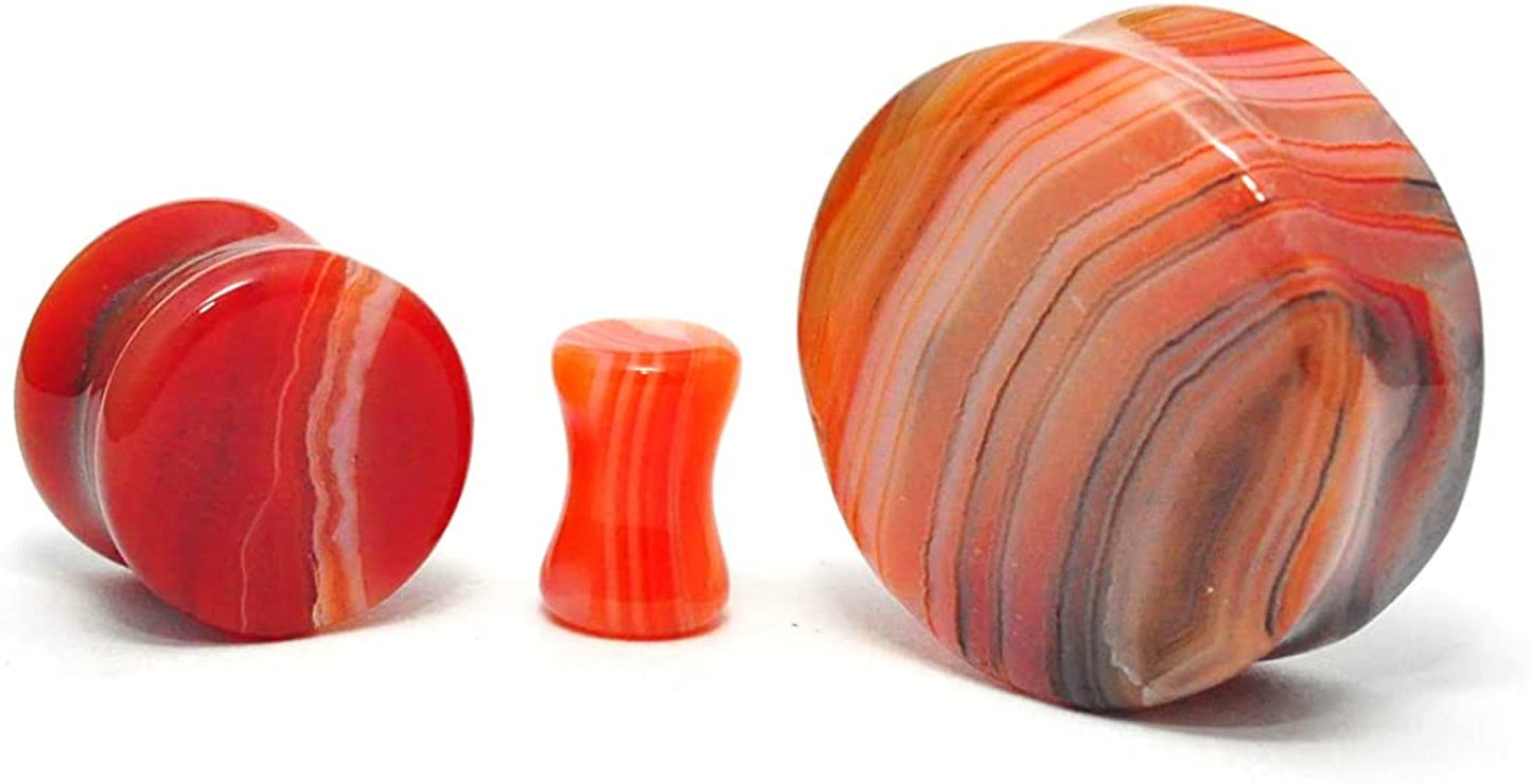 Pair of Red Line Agate Stone Double Flare Plugs (STN-696) Apparel & Accessories > Jewelry > Body Jewelry Generic   