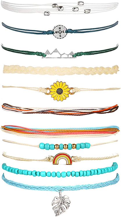 Waterproof String Bracelets for Girls Summer Wave Bracelet Friendship Handmade Wave Bracelet Apparel & Accessories > Jewelry > Bracelets Highven G-11pcs-String Bracelets  